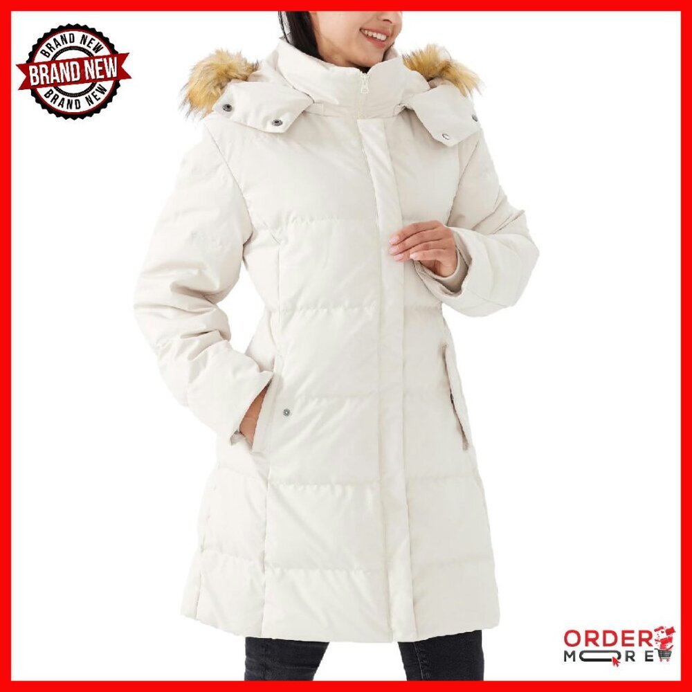 Women's Long Thick Puffer Jacket With Removable Hood, Slim Fit